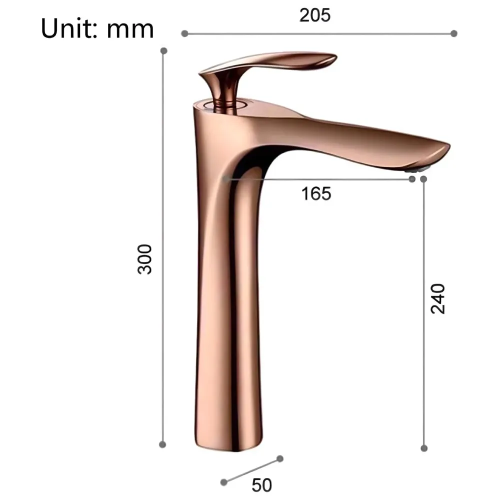 Full Rose Gold Faucet Tap Mixer Hot and Cold Water Heavy Single Lever Basin Mixer 12 inches with Connector Pipes and Ceramic Cartridge for Bathroom Wash Basins