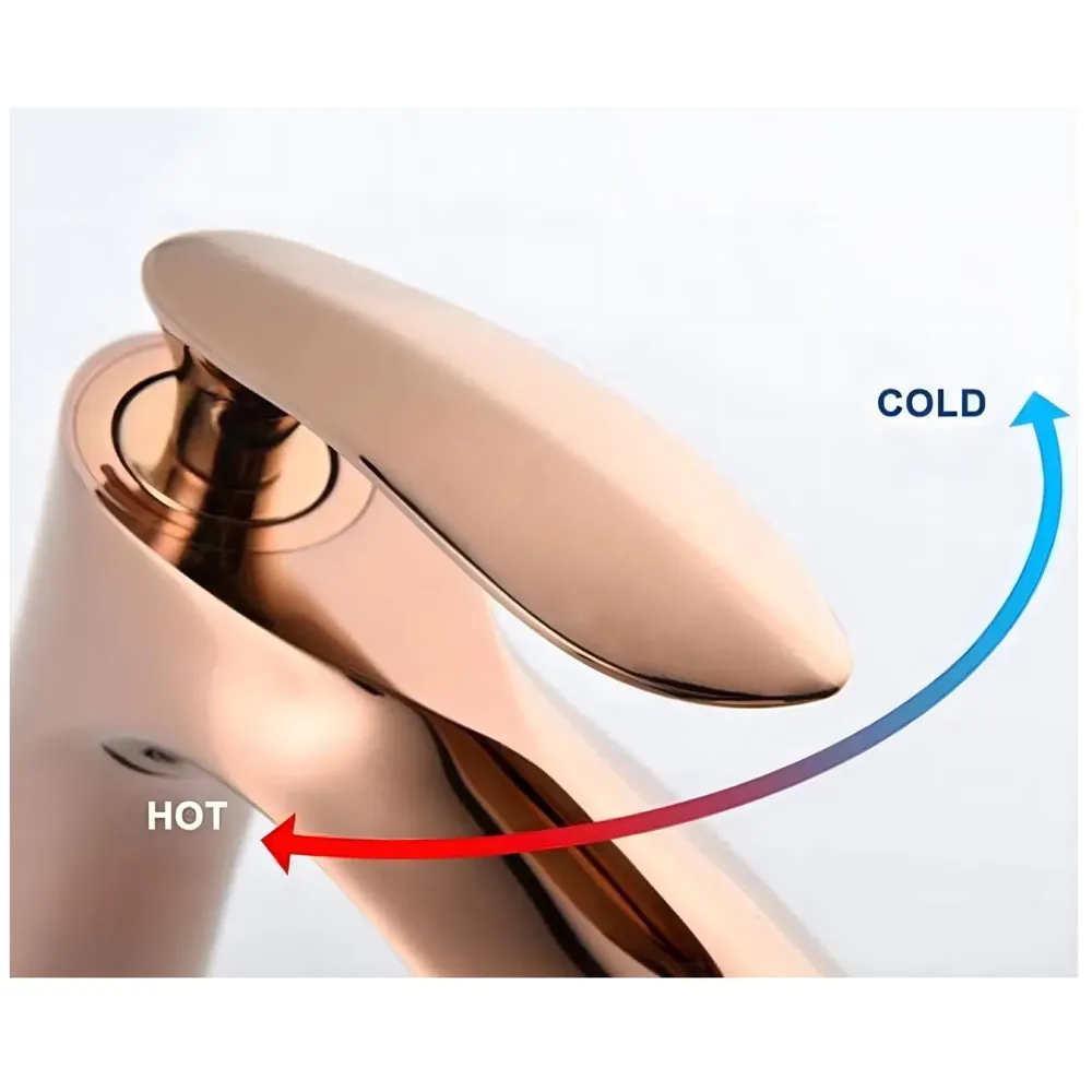 Full Rose Gold Faucet Tap Mixer Hot and Cold Water Heavy Single Lever Basin Mixer 12 inches with Connector Pipes and Ceramic Cartridge for Bathroom Wash Basins
