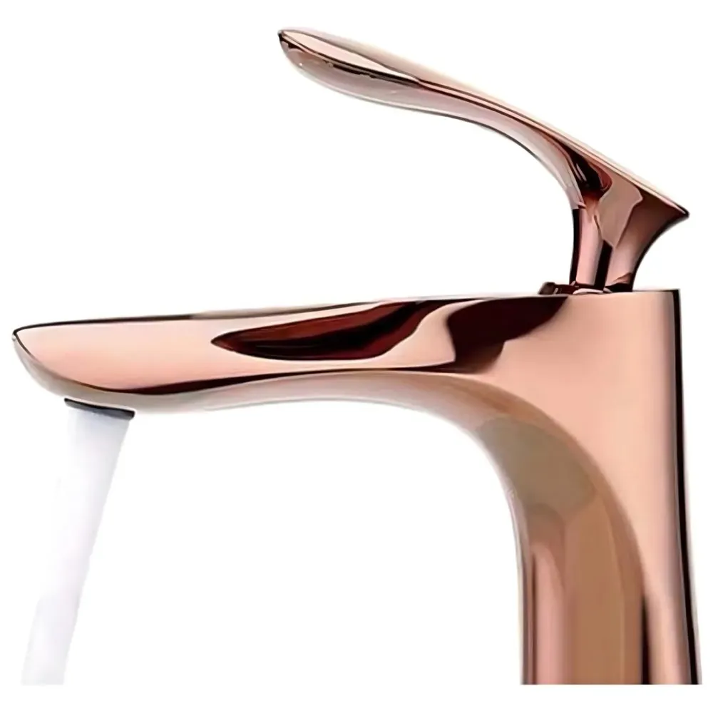 Full Rose Gold Faucet Tap Mixer Hot and Cold Water Heavy Single Lever Basin Mixer 12 inches with Connector Pipes and Ceramic Cartridge for Bathroom Wash Basins