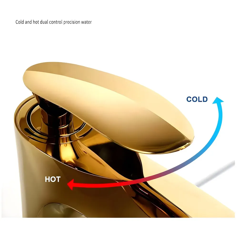 Gold Faucet Tap Mixer Hot and Cold Water Heavy Single Lever Basin Mixer 7 inches with Connector Pipes and Ceramic Cartridge for Bathroom Wash Basins - 5