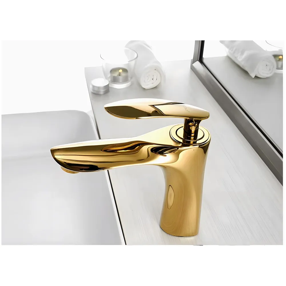 Gold Faucet Tap Mixer Hot and Cold Water Heavy Single Lever Basin Mixer 7 inches with Connector Pipes and Ceramic Cartridge for Bathroom Wash Basins Premium