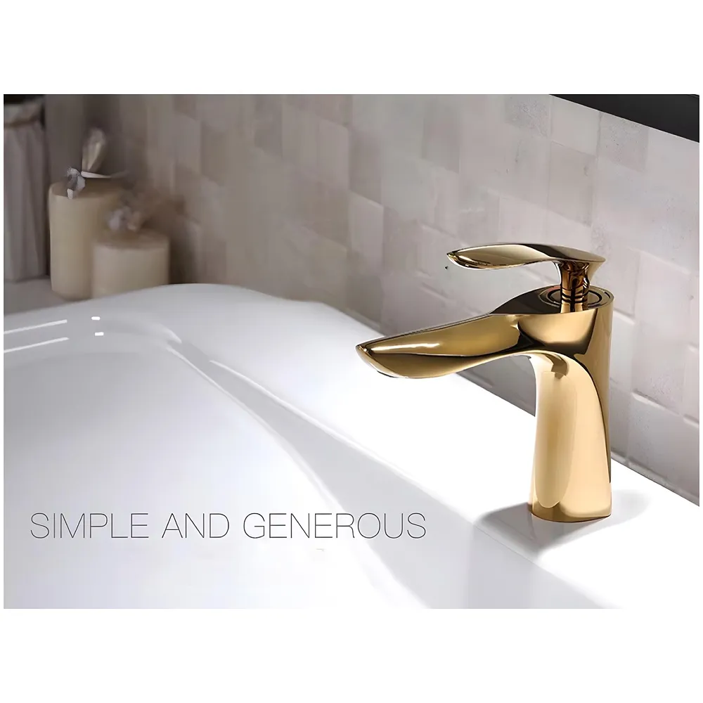 Gold Faucet Tap Mixer Hot and Cold Water Heavy Single Lever Basin Mixer 7 inches with Connector Pipes and Ceramic Cartridge for Bathroom Wash Basins Premium