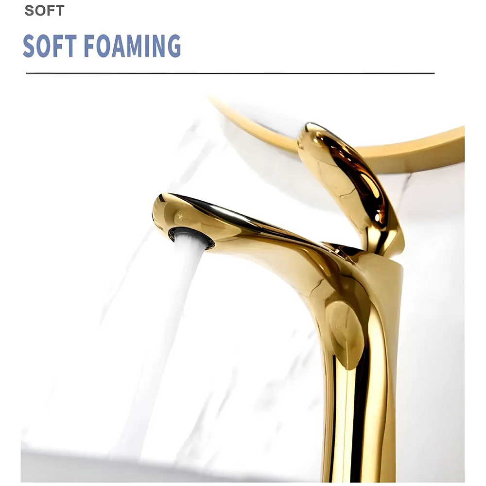 Gold Faucet Tap Mixer Hot and Cold Water Heavy Single Lever Basin Mixer 7 inches with Connector Pipes and Ceramic Cartridge for Bathroom Wash Basins Premium
