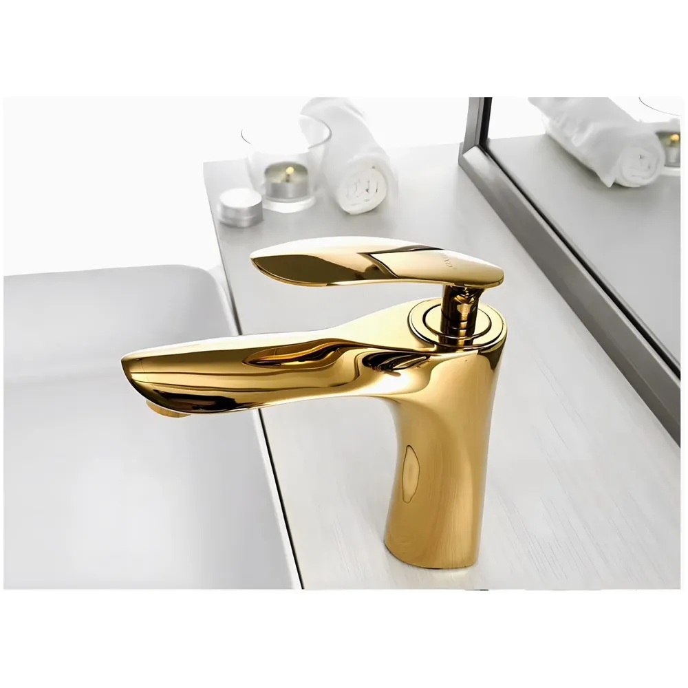 Gold Faucet Tap Mixer Hot and Cold Water Heavy Single Lever Basin Mixer 7 inches with Connector Pipes and Ceramic Cartridge for Bathroom Wash Basins