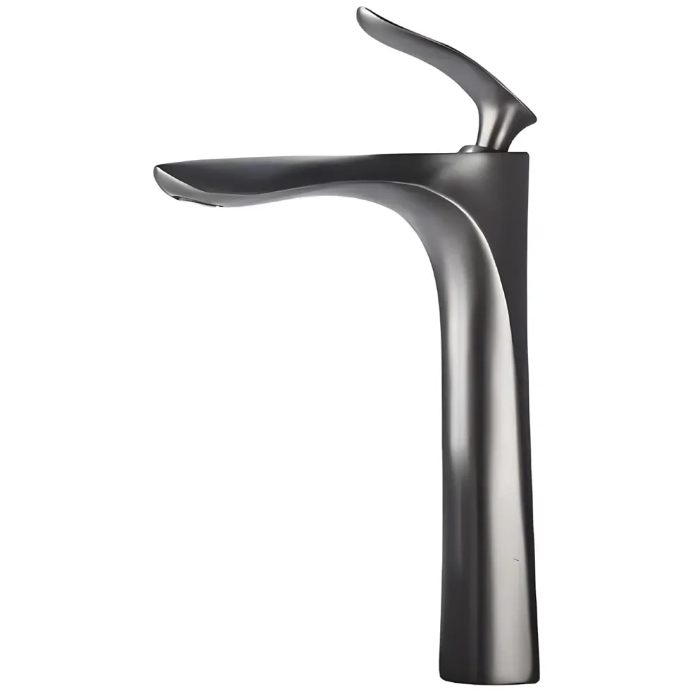Metallic Grey Faucet Tap Mixer Hot and Cold Water Heavy Single Lever Basin Mixer 12 inches with Connector Pipes and Ceramic Cartridge for Bathroom Wash Basins