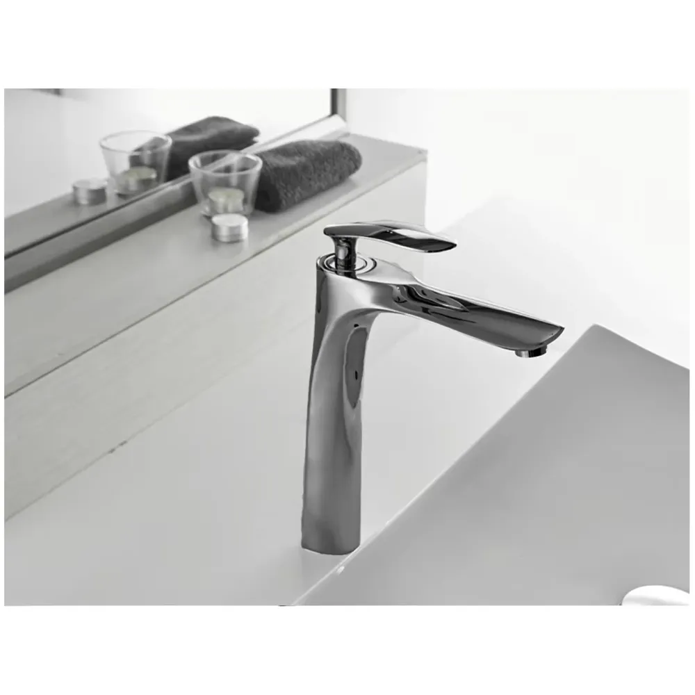 Metallic Grey Faucet Tap Mixer Hot and Cold Water Heavy Single Lever Basin Mixer 12 inches with Connector Pipes and Ceramic Cartridge for Bathroom Wash Basins