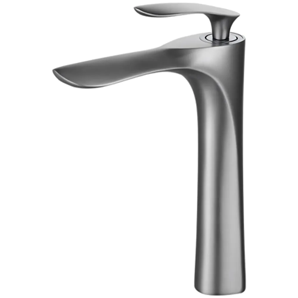 Metallic Grey Faucet Tap Mixer Hot and Cold Water Heavy Single Lever Basin Mixer 12 inches with Connector Pipes and Ceramic Cartridge for Bathroom Wash Basins