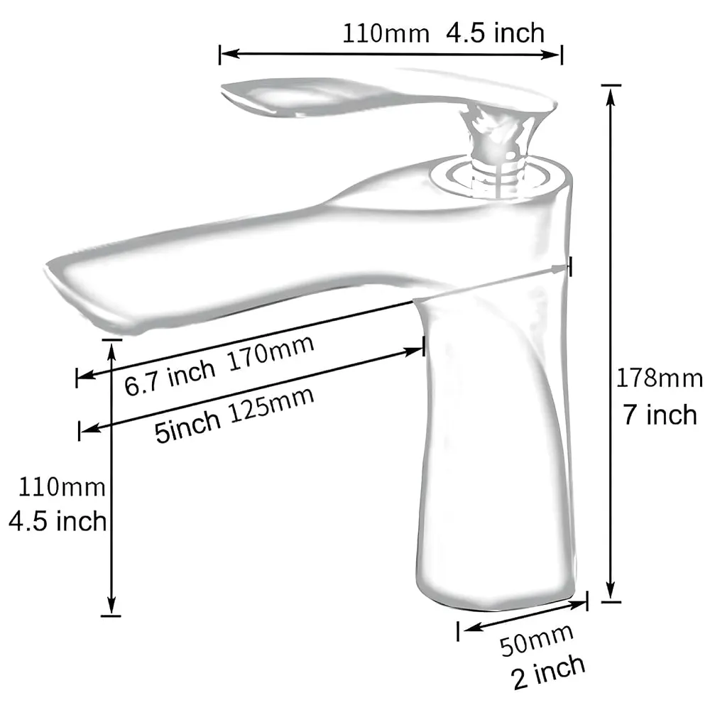 White Gold Faucet Tap Mixer Hot and Cold Water Heavy Single Lever Basin Mixer 7 inches with Connector Pipes and Ceramic Cartridge for Bathroom Wash Basins