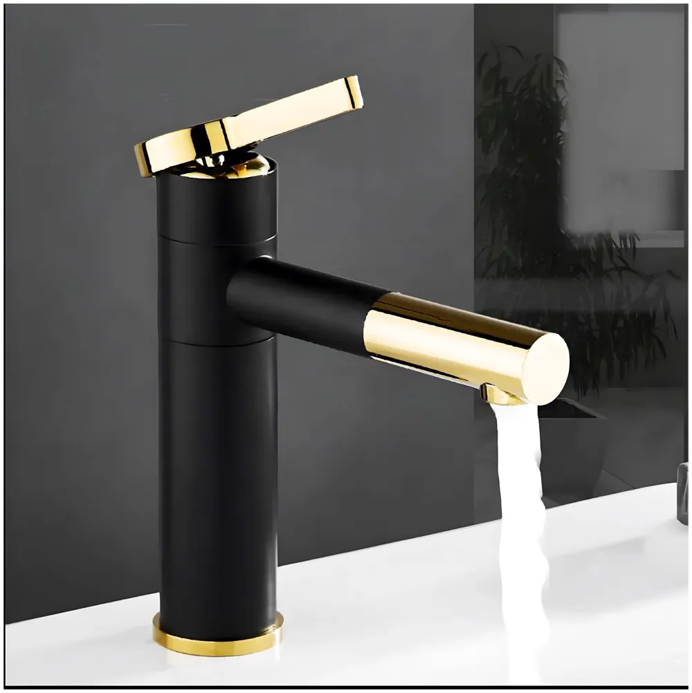 Black Gold Basin Tap Basin Mixer Faucet Tap Hot and Cold, Black Waterfall for Bathroom Wash Basin Sink Toilets 7 Inch Height