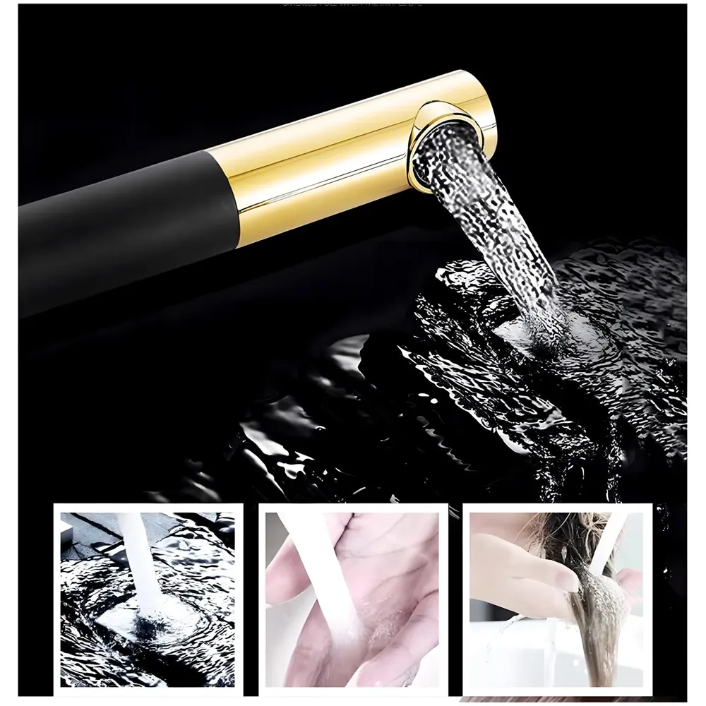 Black Gold Basin Tap Basin Mixer Faucet Tap Hot and Cold, Black Waterfall for Bathroom Wash Basin Sink Toilets 7 Inch Height