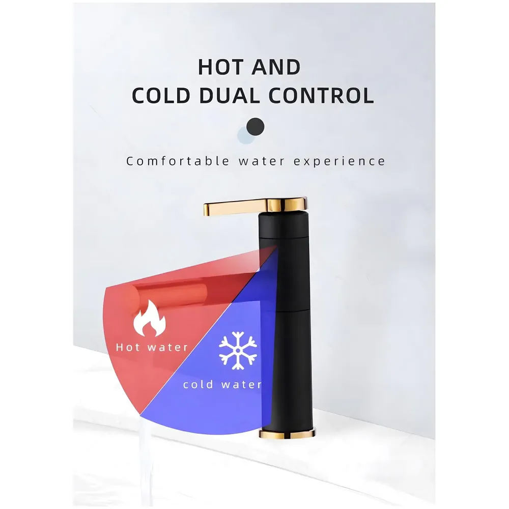 Black Gold Basin Tap Basin Mixer Faucet Tap Hot and Cold, Black Waterfall for Bathroom Wash Basin Sink Toilets 7 Inch Height