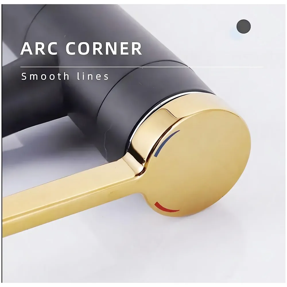 Black Gold Basin Tap Basin Mixer Faucet Tap Hot and Cold, Black Waterfall for Bathroom Wash Basin Sink Toilets 7 Inch Height