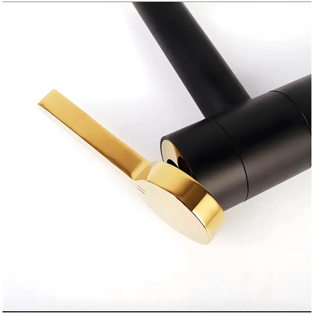 Black Gold Basin Tap Basin Mixer Faucet Tap Hot and Cold, Black Waterfall for Bathroom Wash Basin Sink Toilets 7 Inch Height