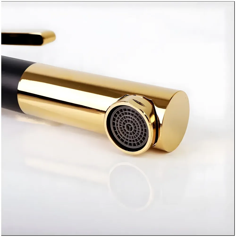 Black Gold Basin Tap Basin Mixer Faucet Tap Hot and Cold, Black Waterfall for Bathroom Wash Basin Sink Toilets 7 Inch Height