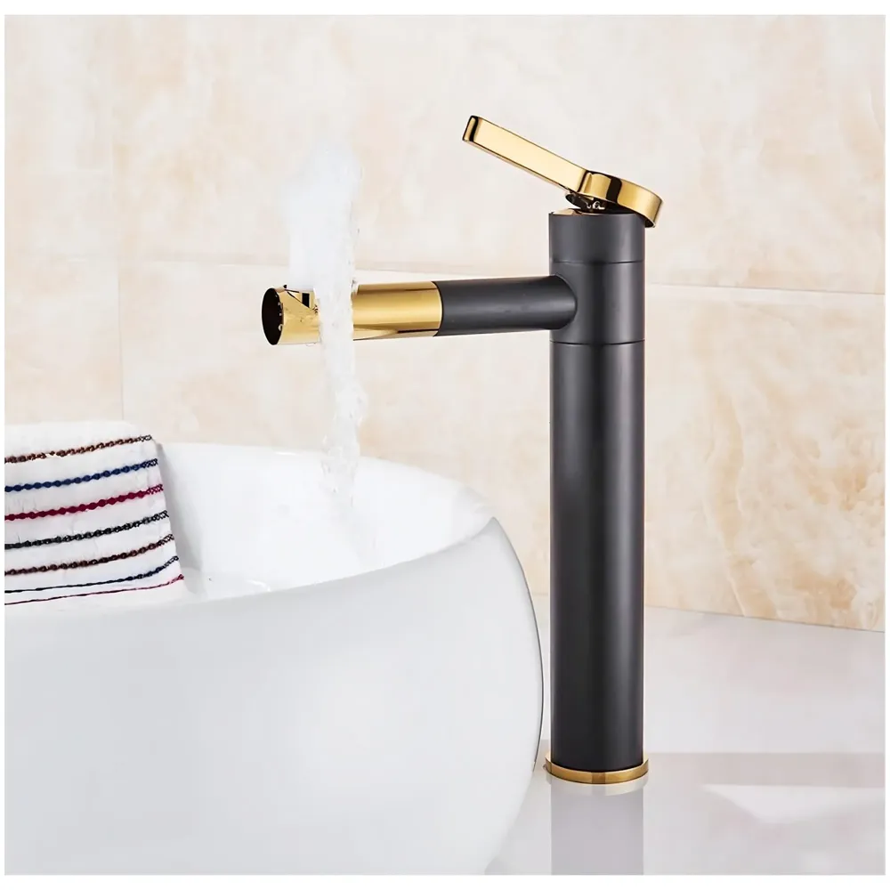 Black Gold Basin Tap Basin Mixer Faucet Tap Hot and Cold, Black Soft Foam Water for Bathroom Wash Basin Sink Toilets - 12 Inch Height - 2