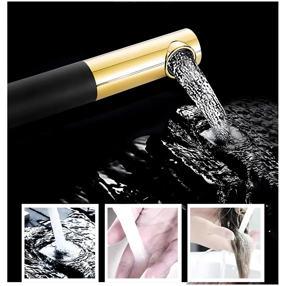 Black Gold Basin Tap Basin Mixer Faucet Tap Hot and Cold, Black Soft Foam Water for Bathroom Wash Basin Sink Toilets - 12 Inch Height - 3