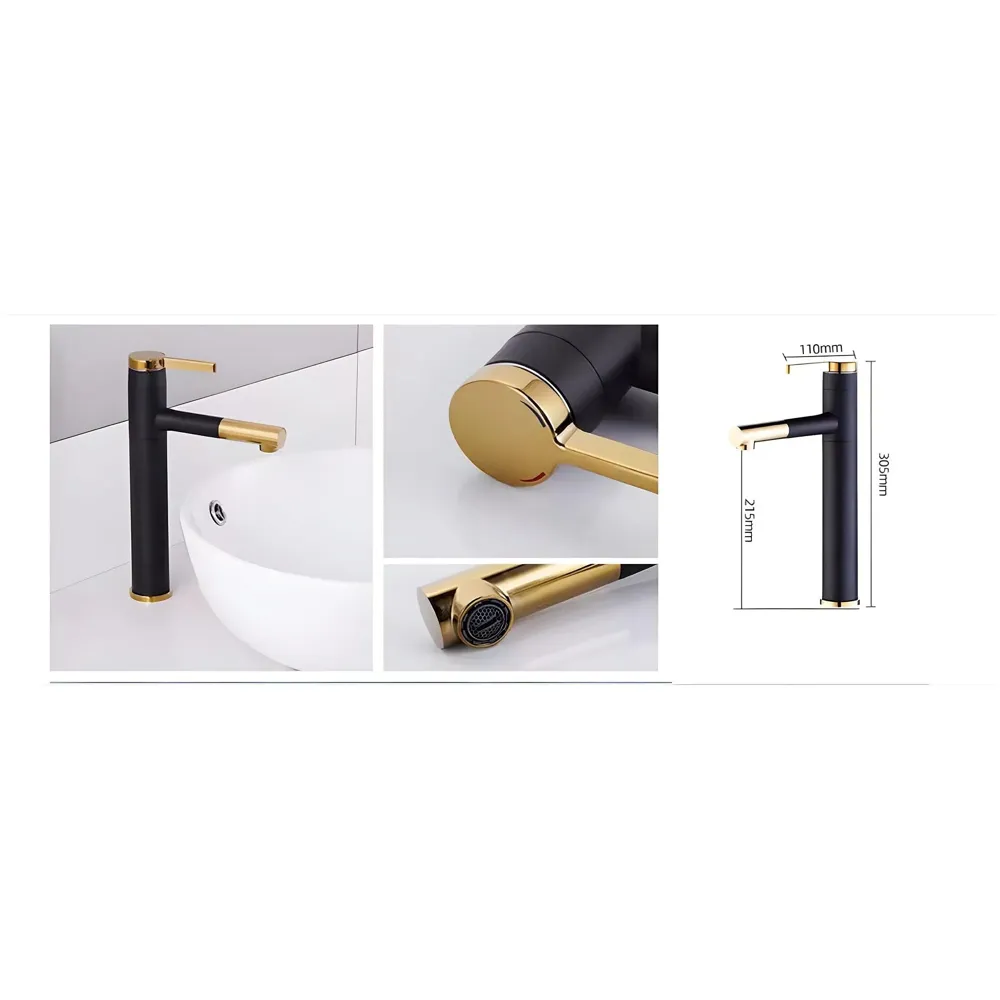 Black Gold Basin Tap Basin Mixer Faucet Tap Hot and Cold, Black Soft Foam Water for Bathroom Wash Basin Sink Toilets - 12 Inch Height - 4