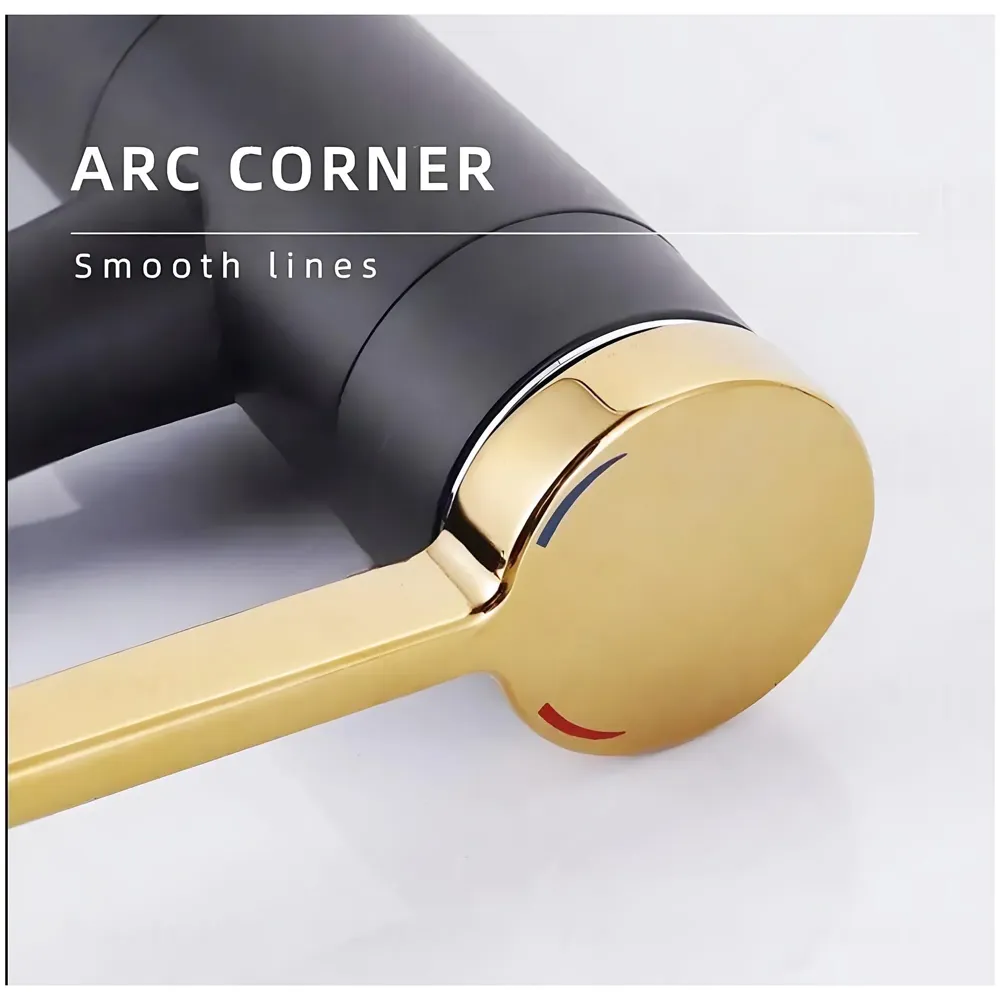 Black Gold Basin Tap Basin Mixer Faucet Tap Hot and Cold, Black Soft Foam Water for Bathroom Wash Basin Sink Toilets - 12 Inch Height - 6