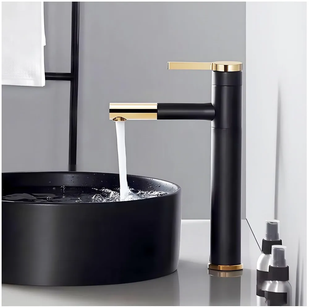 Black Gold Basin Tap Basin Mixer Faucet Tap Hot and Cold, Black Soft Foam Water for Bathroom Wash Basin Sink Toilets - 12 Inch Height