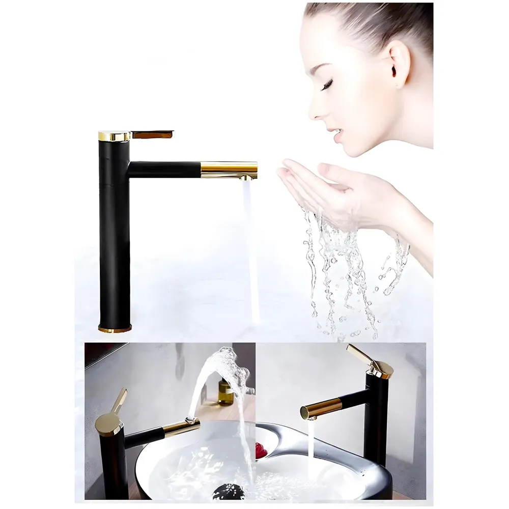 Black Gold Basin Tap Basin Mixer Faucet Tap Hot and Cold, Black Soft Foam Water for Bathroom Wash Basin Sink Toilets - 12 Inch Height