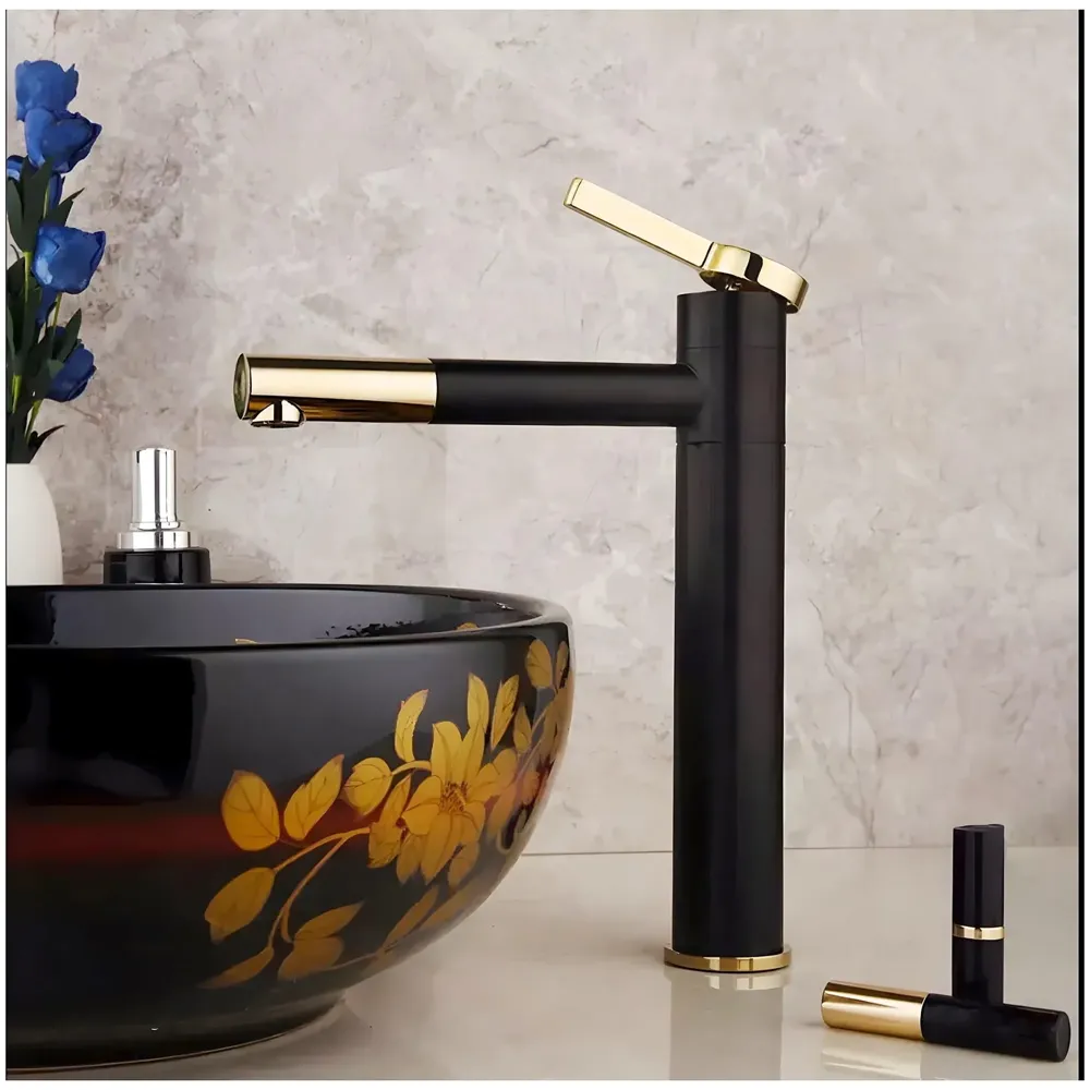 Black Gold Basin Tap Basin Mixer Faucet Tap Hot and Cold, Black Soft Foam Water for Bathroom Wash Basin Sink Toilets - 12 Inch Height