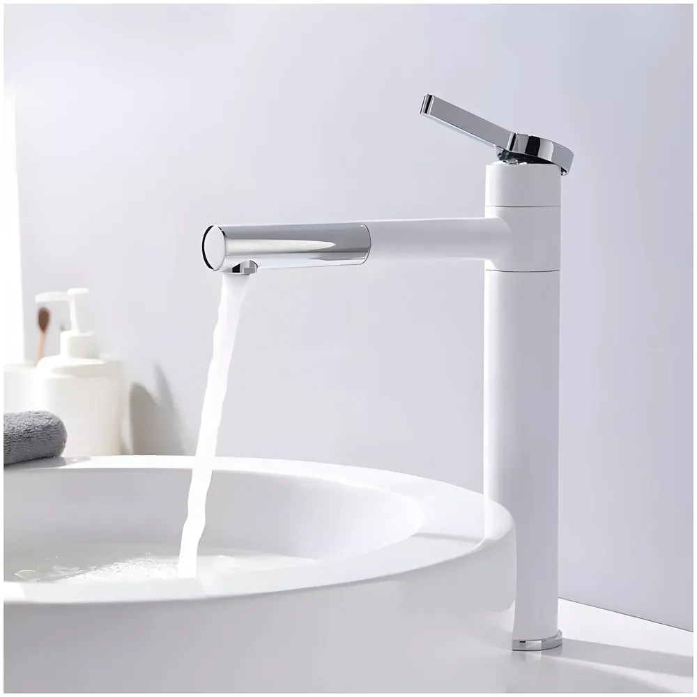 White Basin Tap Faucet Mixer for Bathroom Toilet Wash Basins Hot and Cold Water, 12 Inch Height Swivel Spout with 360 Rotation