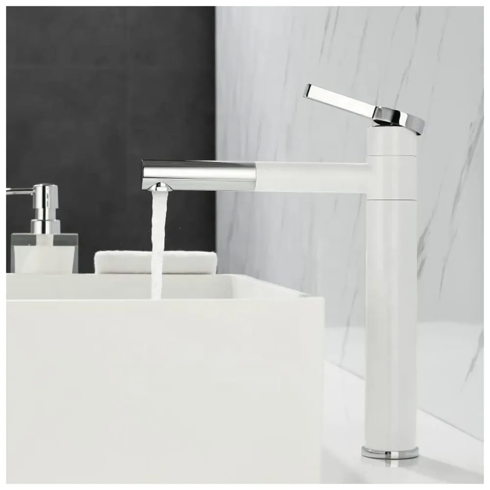 White Basin Tap Faucet Mixer for Bathroom Toilet Wash Basins Hot and Cold Water, 12 Inch Height Swivel Spout with 360 Rotation