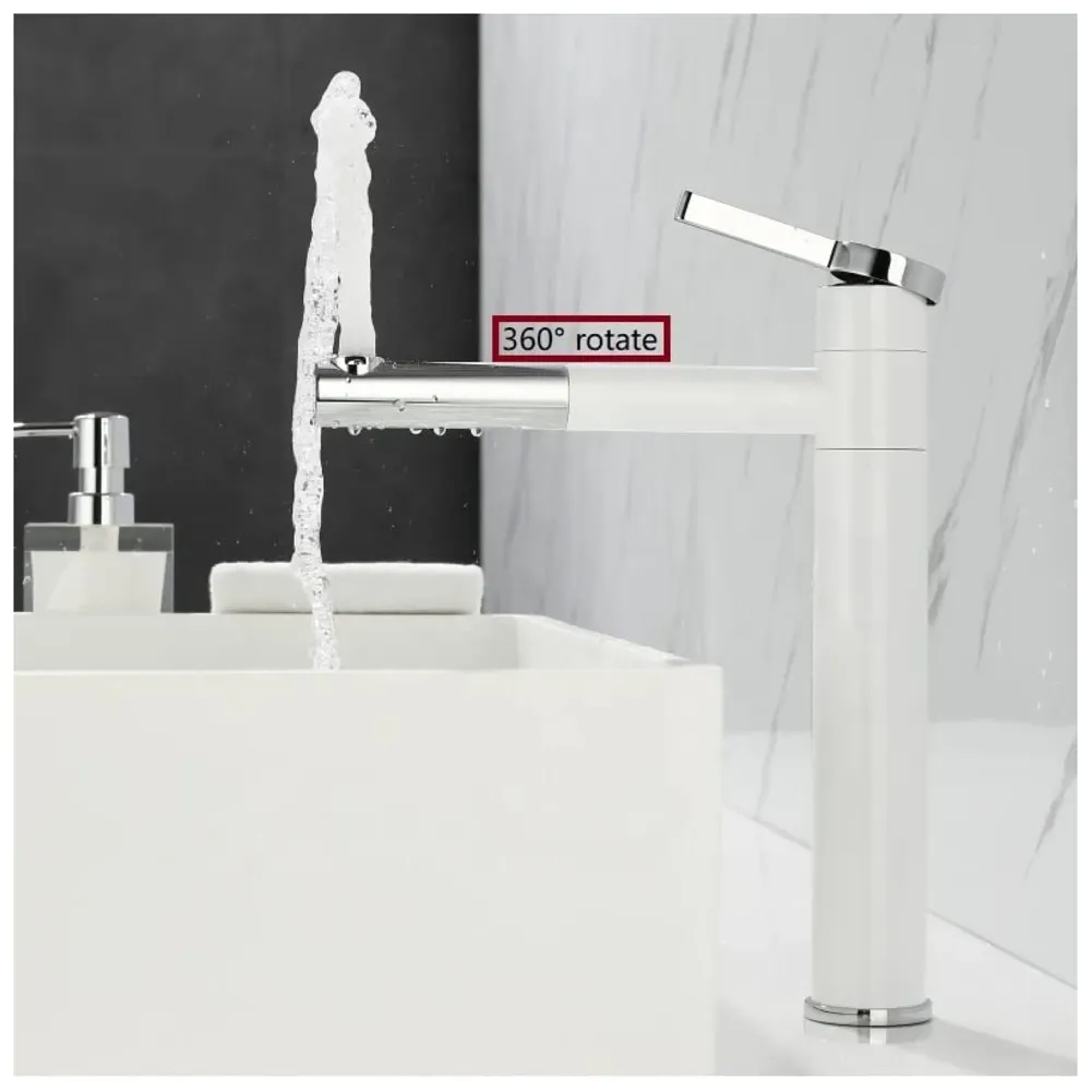 White Basin Tap Faucet Mixer for Bathroom Toilet Wash Basins Hot and Cold Water, 12 Inch Height Swivel Spout with 360 Rotation
