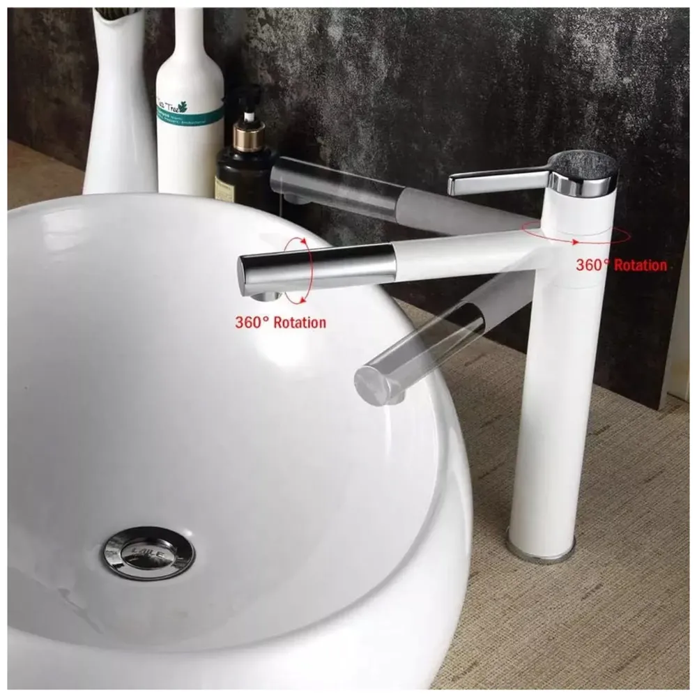 White Basin Tap Faucet Mixer for Bathroom Toilet Wash Basins Hot and Cold Water, 12 Inch Height Swivel Spout with 360 Rotation