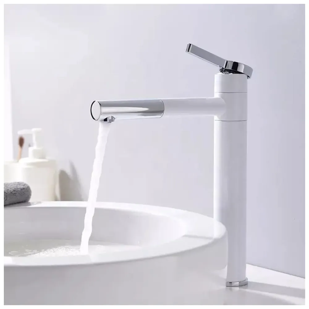 White Basin Tap Faucet Mixer for Bathroom Toilet Wash Basins Hot and Cold Water, 12 Inch Height Swivel Spout with 360 Rotation
