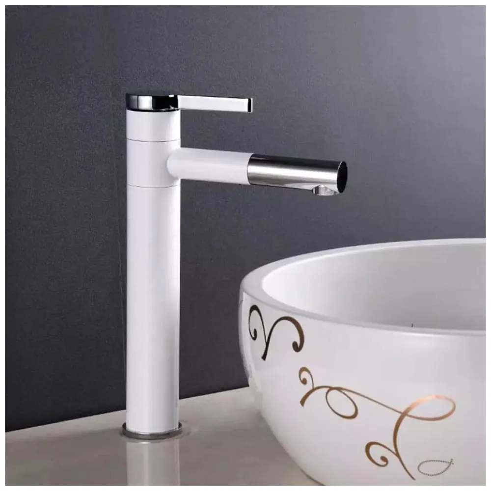 White Basin Tap Faucet Mixer for Bathroom Toilet Wash Basins Hot and Cold Water, 12 Inch Height Swivel Spout with 360 Rotation