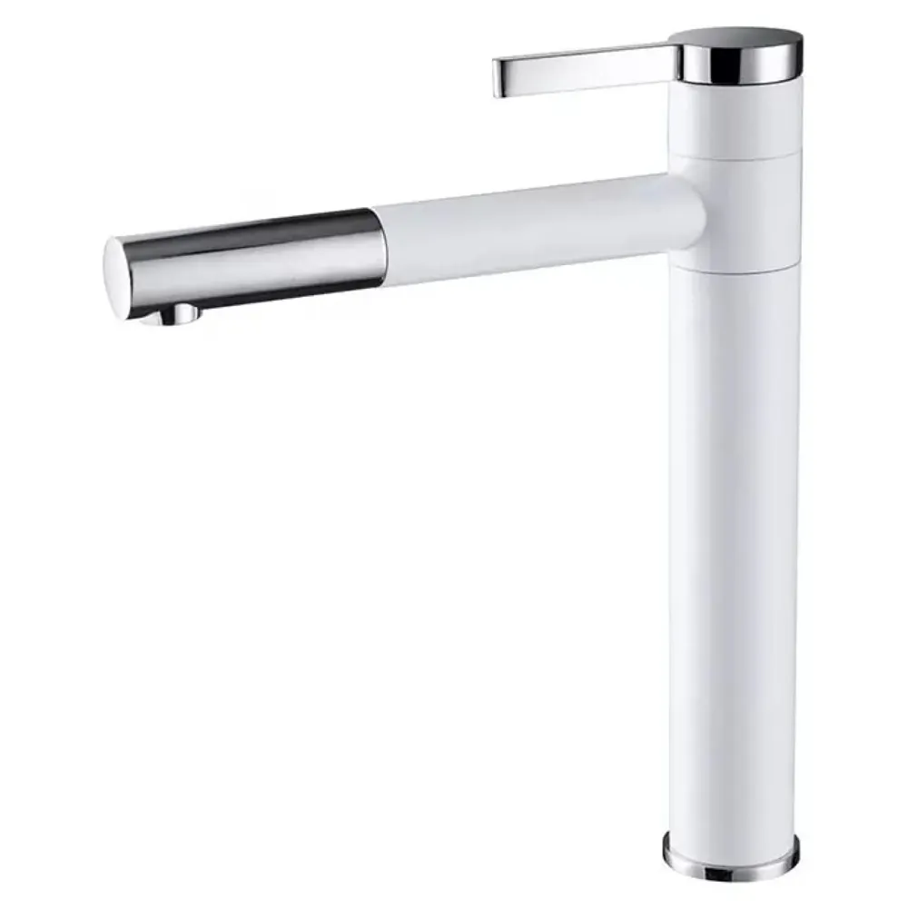 White Basin Tap Faucet Mixer for Bathroom Toilet Wash Basins Hot and Cold Water, 12 Inch Height Swivel Spout with 360 Rotation