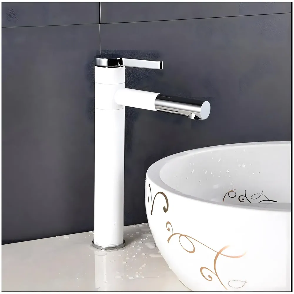 White Basin Tap Faucet Mixer for Bathroom Toilet Wash Basins Hot and Cold Water, 12 Inch Height Swivel Spout with 360 Rotation
