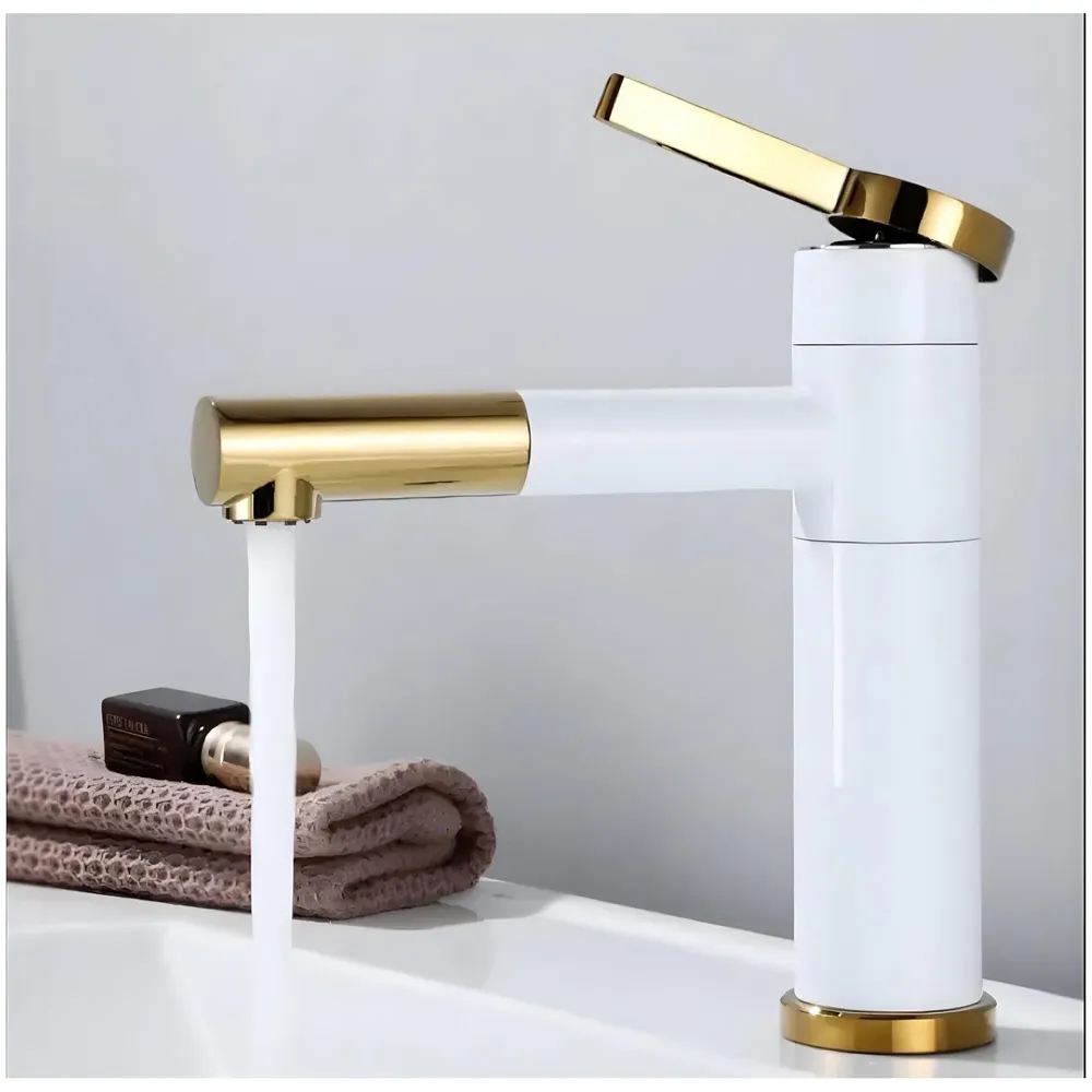 White Gold Basin Tap Basin Mixer Faucet Tap Hot and Cold, White Waterfall for Bathroom Wash Basin Sink Toilets 7 Inch Height