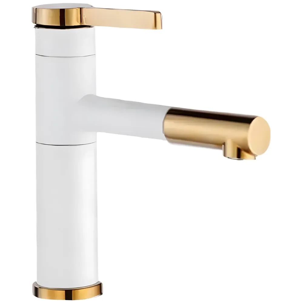 White Gold Basin Tap Basin Mixer Faucet Tap Hot and Cold, White Waterfall for Bathroom Wash Basin Sink Toilets 7 Inch Height