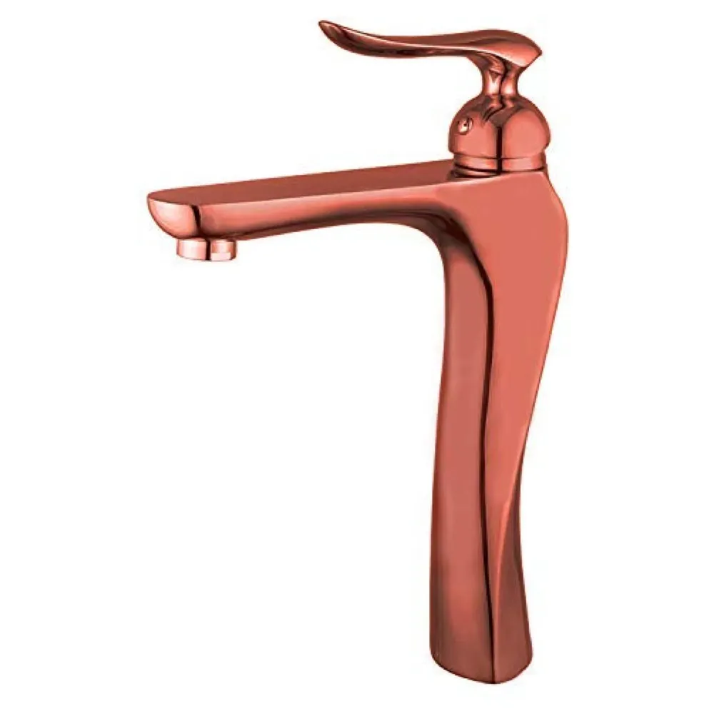 Brass Basin Mixer Faucet Tap ( Hot and Cold , 12 Inch Height , Rosa Gold Twine )