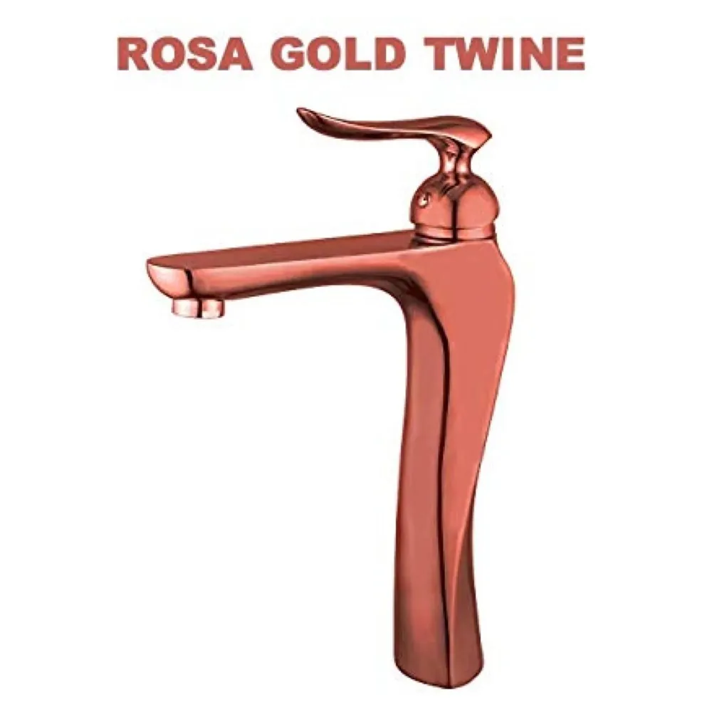 Brass Basin Mixer Faucet Tap ( Hot and Cold , 12 Inch Height , Rosa Gold Twine )