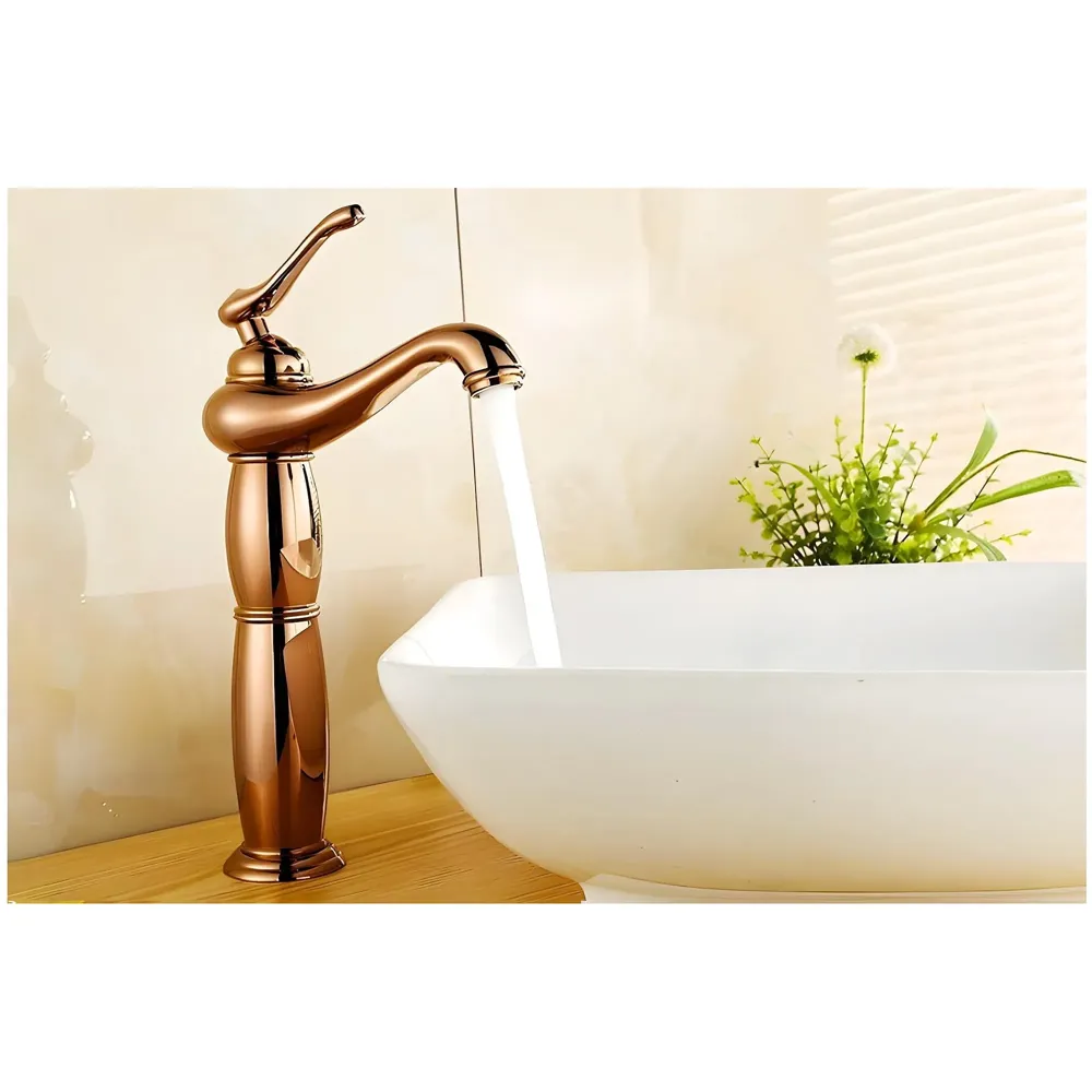 Brass Rose Gold Basin Faucet Tap Mixer for Bathroom Toilet Wash Basins Hot and Cold Water, Rose Gold Belle, 12 inch Height