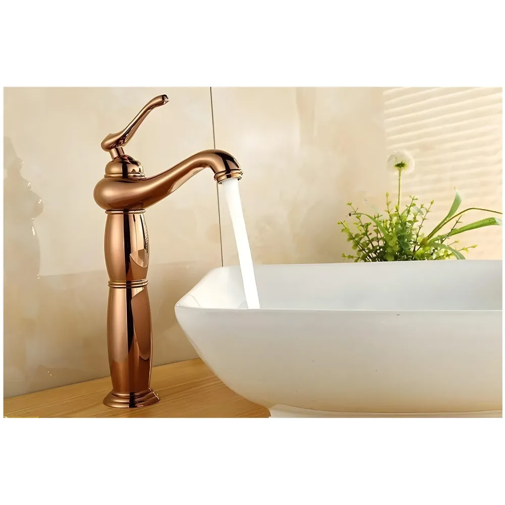 Brass Rose Gold Basin Faucet Tap Mixer for Bathroom Toilet Wash Basins Hot and Cold Water, Rose Gold Belle, 12 inch Height