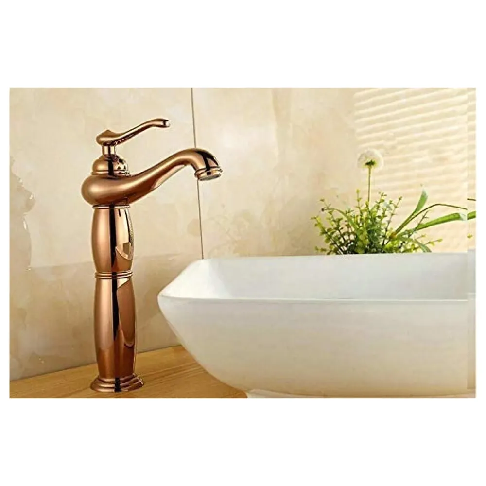 Brass Rose Gold Basin Faucet Tap Mixer for Bathroom Toilet Wash Basins Hot and Cold Water, Rose Gold Belle, 12 inch Height