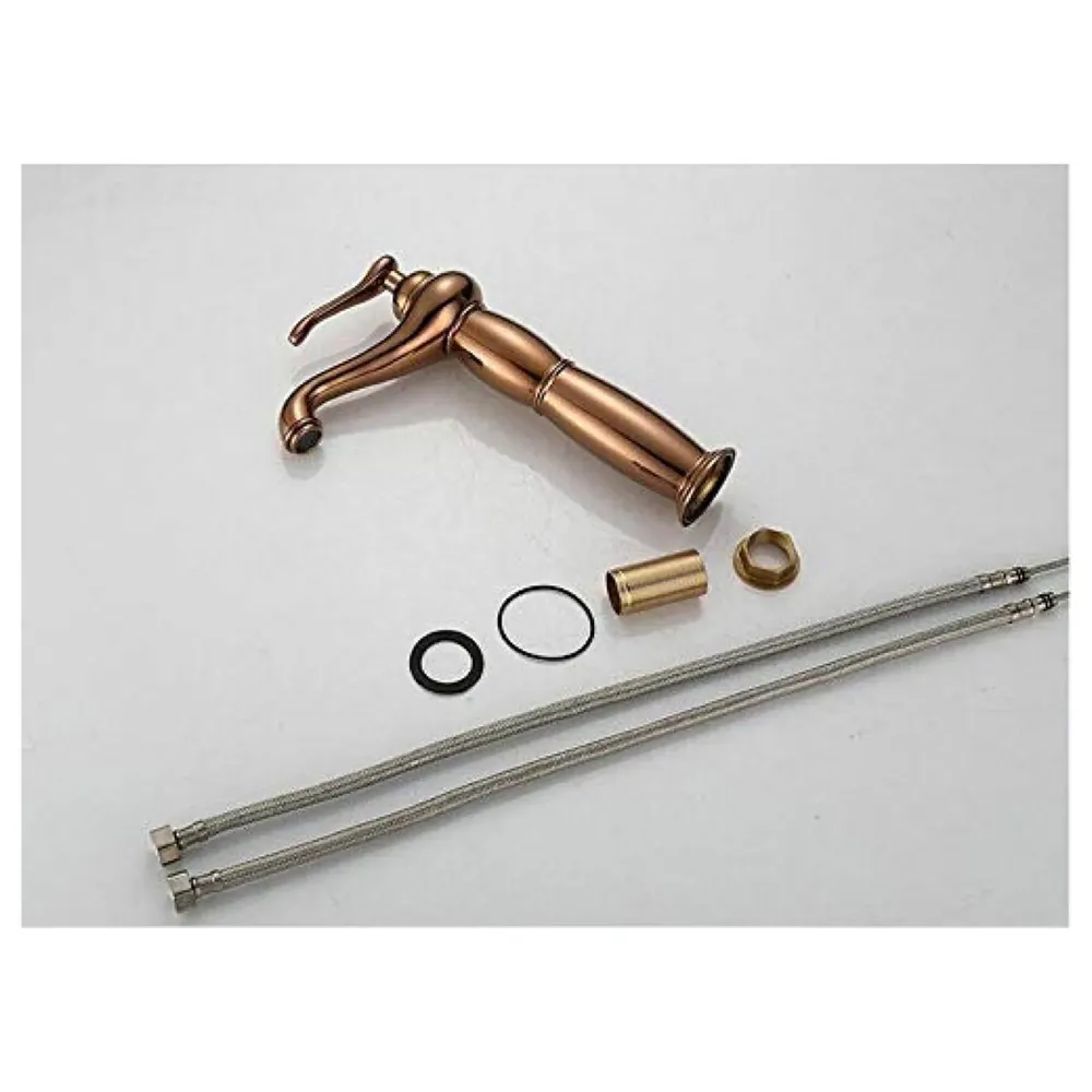 Brass Rose Gold Basin Faucet Tap Mixer for Bathroom Toilet Wash Basins Hot and Cold Water, Rose Gold Belle, 12 inch Height