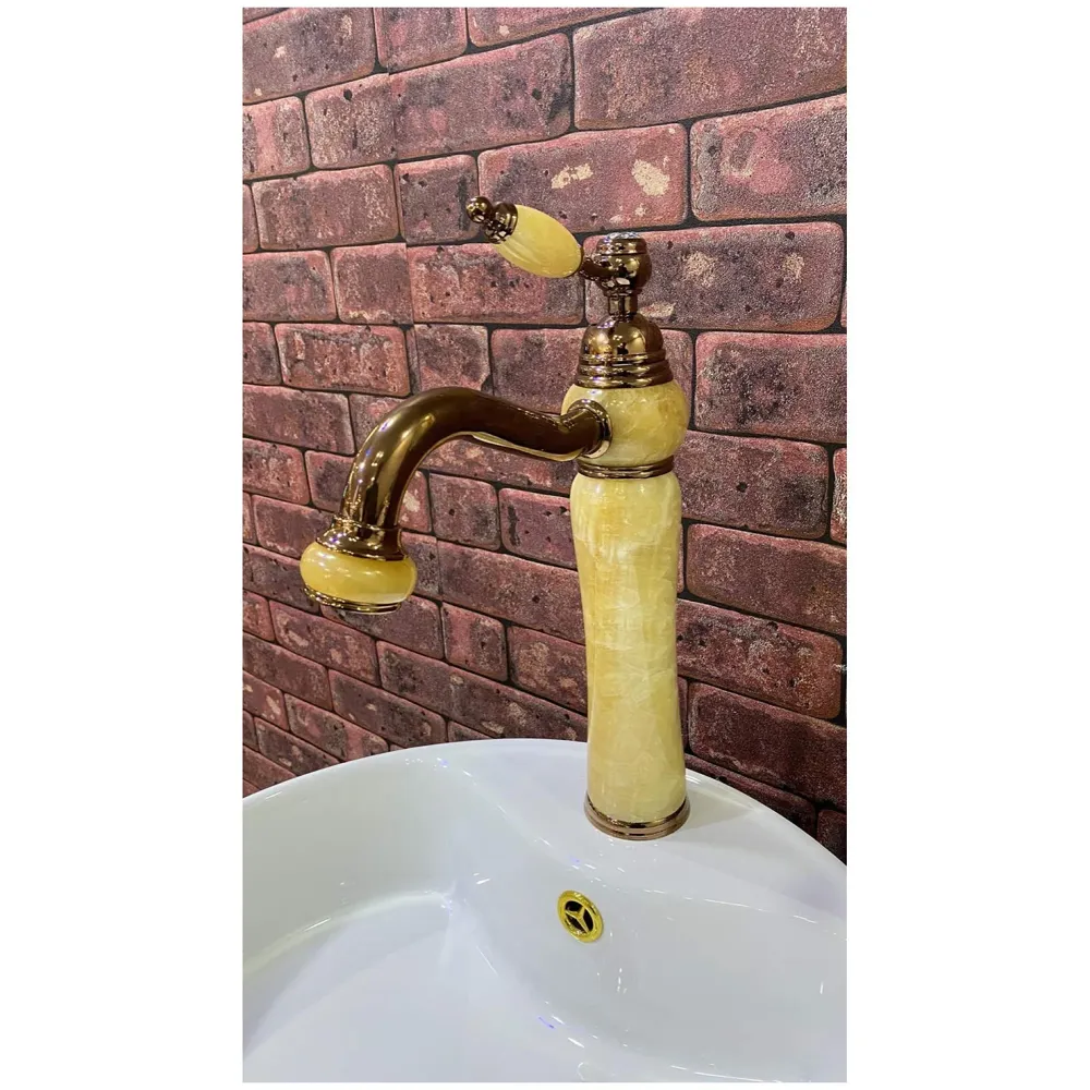 Premium Heavy Single Lever Basin Mixer ~ with 2 Braided Connection Pipes 450mm (Without pop-up) (Rose Gold Onyx)