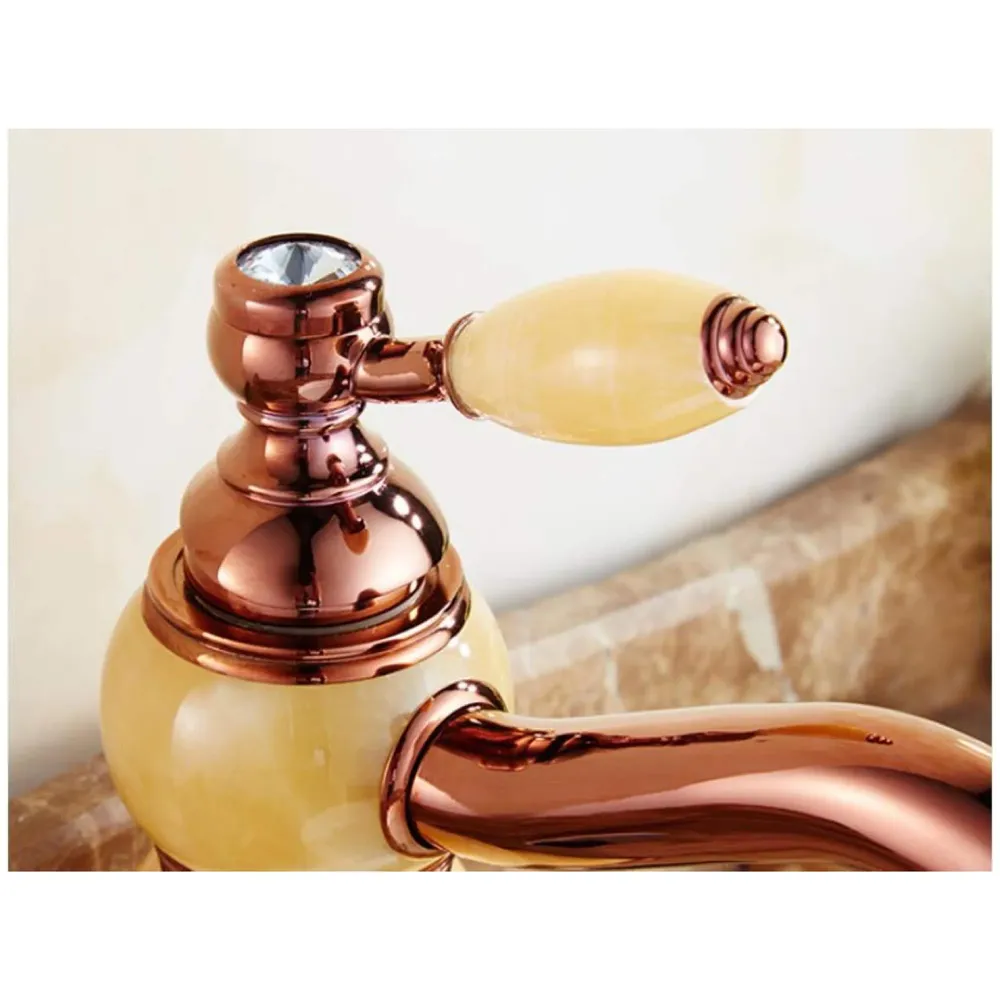 Premium Heavy Single Lever Basin Mixer ~ with 2 Braided Connection Pipes 450mm (Without pop-up) (Rose Gold Onyx)