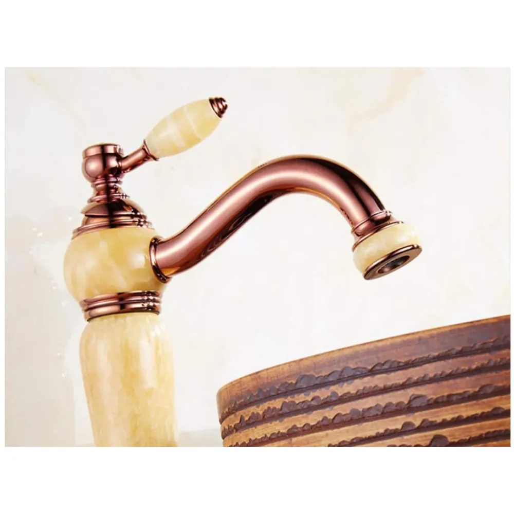 Premium Heavy Single Lever Basin Mixer ~ with 2 Braided Connection Pipes 450mm (Without pop-up) (Rose Gold Onyx)