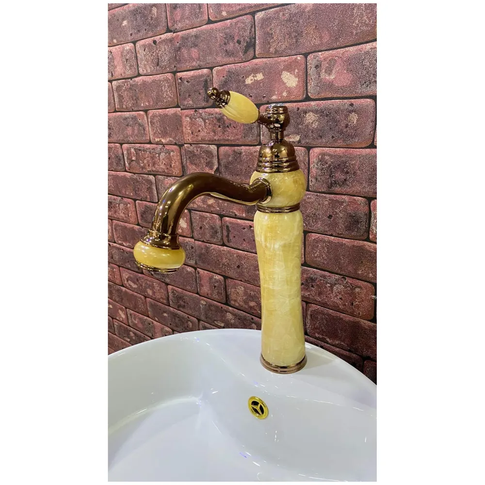 Premium Heavy Single Lever Basin Mixer ~ with 2 Braided Connection Pipes 450mm (Without pop-up) (Rose Gold Onyx)