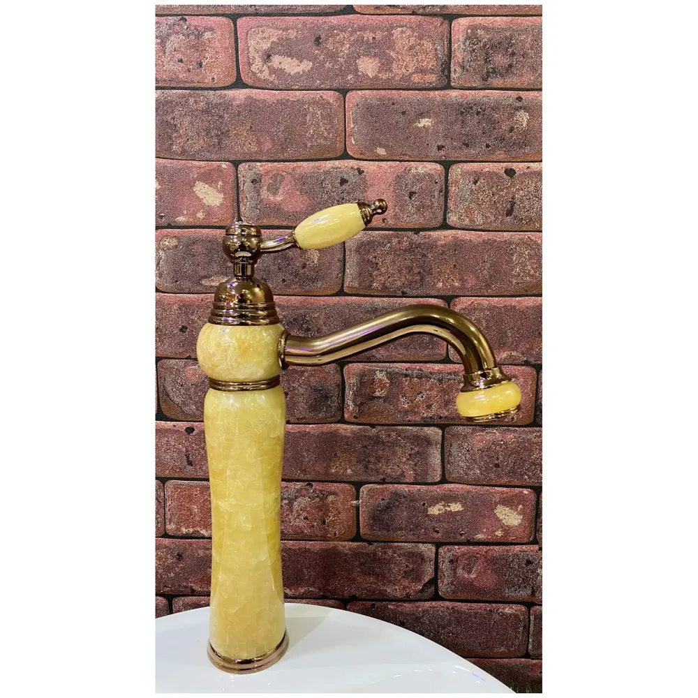 Premium Heavy Single Lever Basin Mixer ~ with 2 Braided Connection Pipes 450mm (Without pop-up) (Rose Gold Onyx)