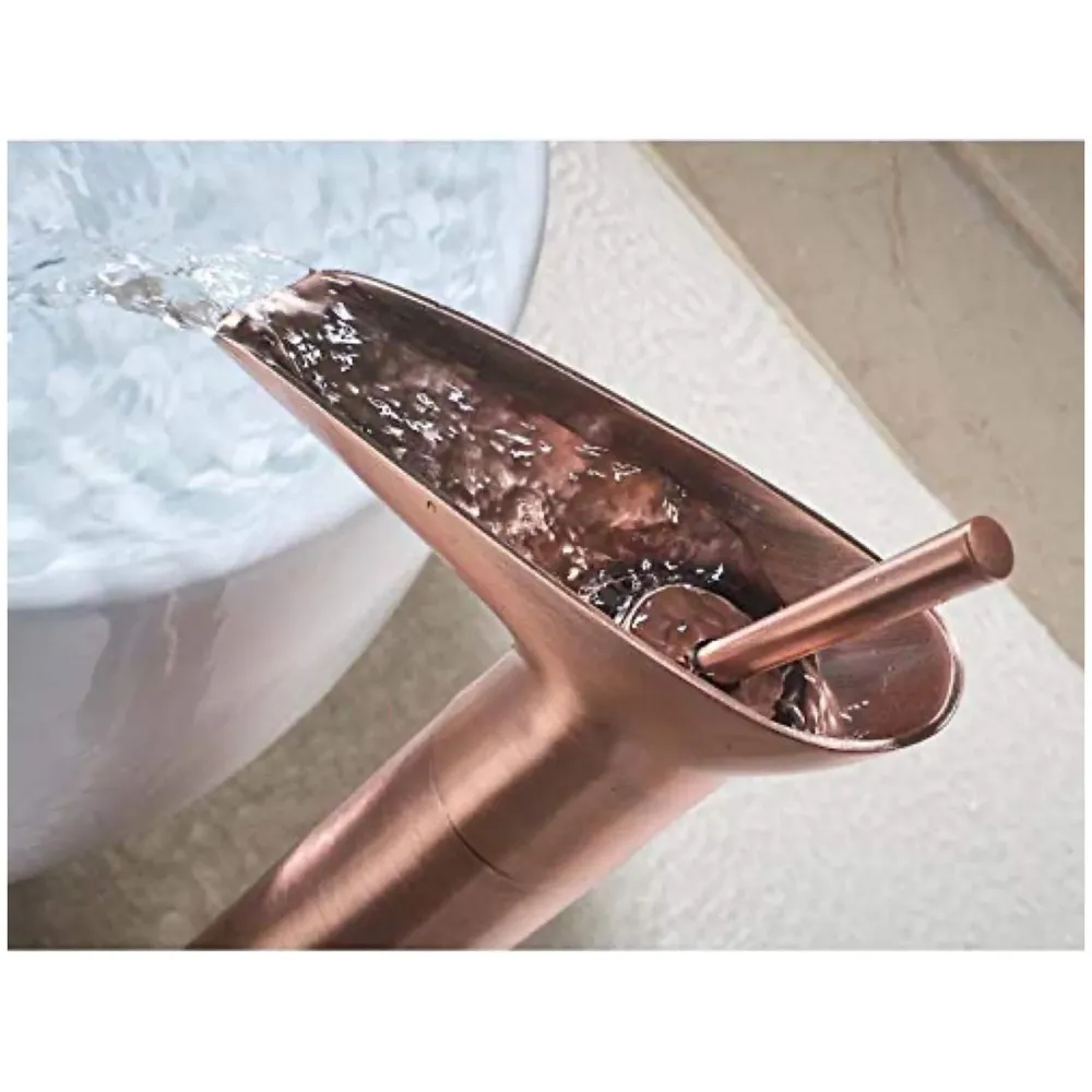 Rose Gold Brass Basin Mixer Faucet Tap, 12 Inch Height Rosette Waterfall for Bathroom Toilet Wash Basins Hot and Cold Water