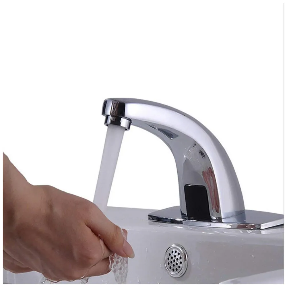 Sensor Tap. Automatic Mixer Brass for Bathroom/Touch Less Hand Free Sensor Tap for Washbasin with Foam Flow Water, Hot and Cold Mixer, 5 Inch Height. AC and Battery Operated (AC/DC)