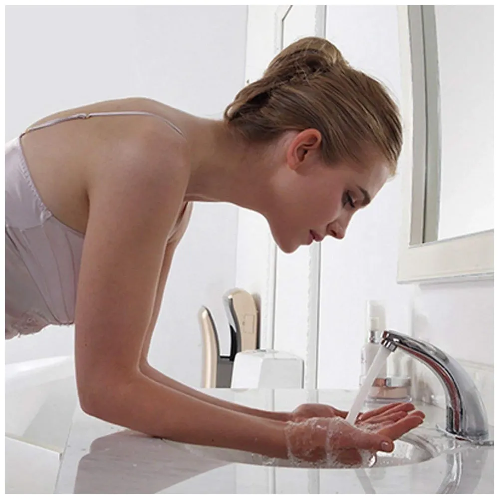 Sensor Tap. Automatic Mixer Brass for Bathroom/Touch Less Hand Free Sensor Tap for Washbasin with Foam Flow Water, Hot and Cold Mixer, 5 Inch Height. AC and Battery Operated (AC/DC)