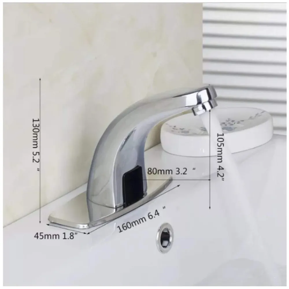 Sensor Tap. Automatic Mixer Brass for Bathroom/Touch Less Hand Free Sensor Tap for Washbasin with Foam Flow Water, Hot and Cold Mixer, 5 Inch Height. AC and Battery Operated (AC/DC)